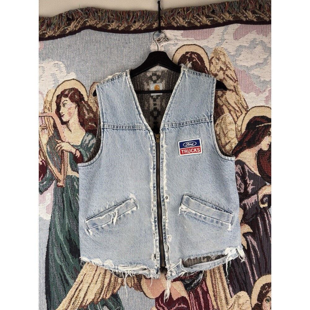 Carhartt Tundra Vest Denim Aztec Pile Lining Mens Med VP198 RARE Vtg Light Wash